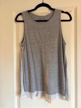 LOFT Gray Knit Tank with Sheer White Hem